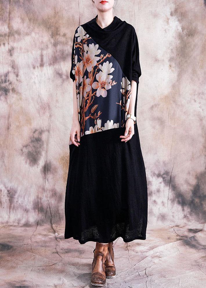 Italian Patchwork Prints Clothes Work Outfits Black Maxi Dress Fall