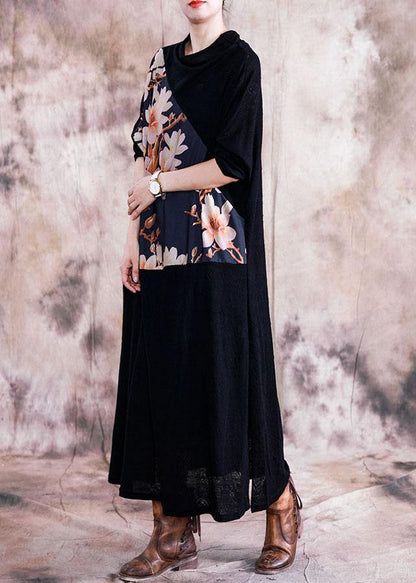 Italian Patchwork Prints Clothes Work Outfits Black Maxi Dress Fall
