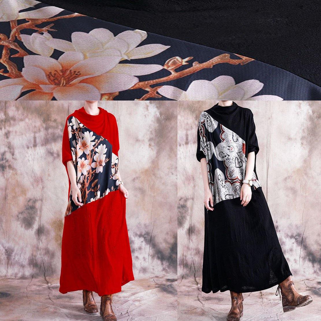 Italian Patchwork Prints Clothes Work Outfits Black Maxi Dress Fall