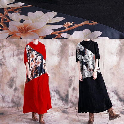 Italian Patchwork Prints Clothes Work Outfits Black Maxi Dress Fall