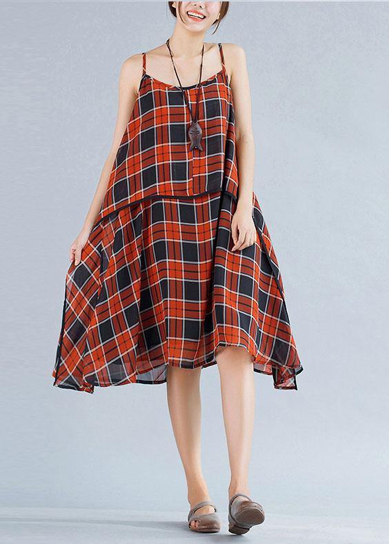 Italian Plaid Chiffon Clothes Sleeve Sleeveless Summer Dresses