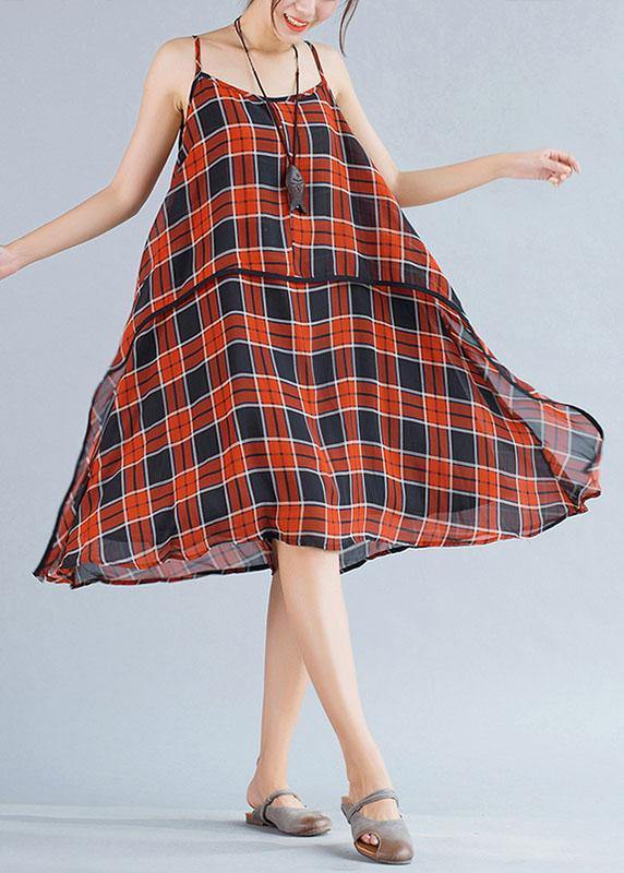 Italian Plaid Chiffon Clothes Sleeve Sleeveless Summer Dresses