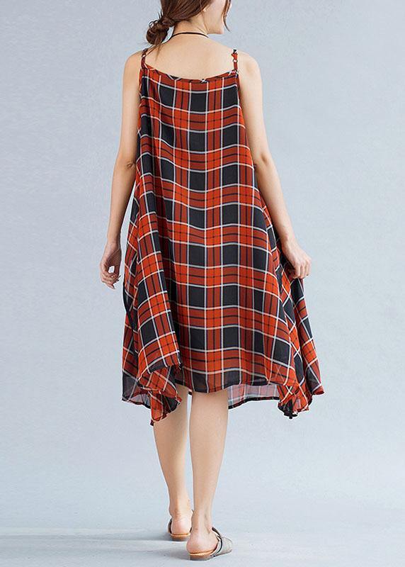 Italian Plaid Chiffon Clothes Sleeve Sleeveless Summer Dresses