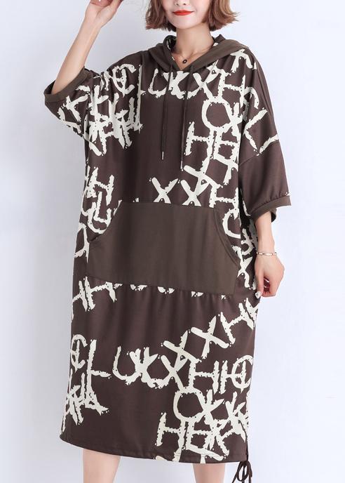 Italian Pockets Cotton Dresses Mom Catwalk Chocolate Print Short Dress Summer