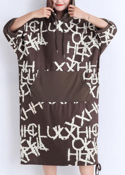 Italian Pockets Cotton Dresses Mom Catwalk Chocolate Print Short Dress Summer