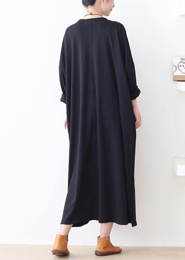 Italian Pockets O Neck Clothes for Work Outfits Black Robes Dresses
