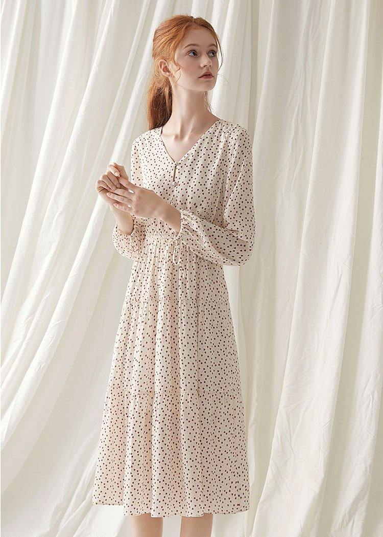 Italian Prints Blended Clothes for V Neck Fall Dress