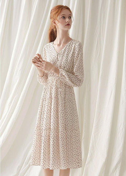 Italian Prints Blended Clothes for V Neck Fall Dress