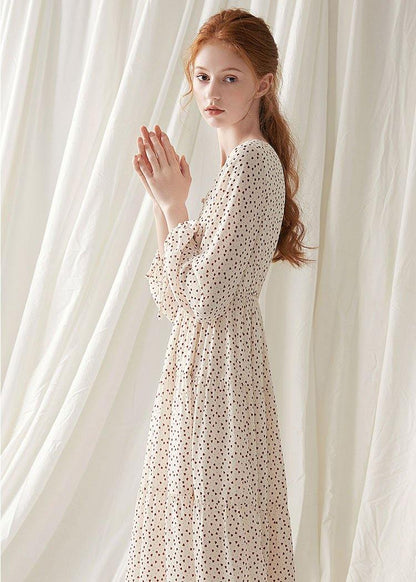 Italian Prints Blended Clothes for V Neck Fall Dress