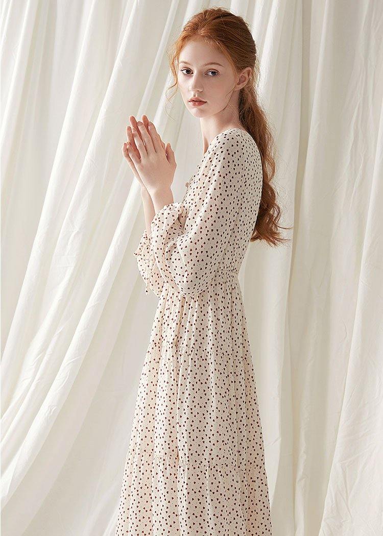 Italian Prints Blended Clothes for V Neck Fall Dress