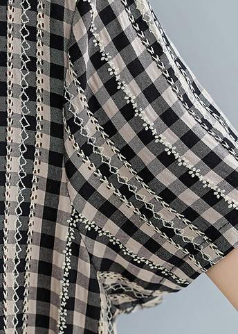 Italian Red Plaid Cotton Tunics Peter Pan Collar Knee Summer Dress
