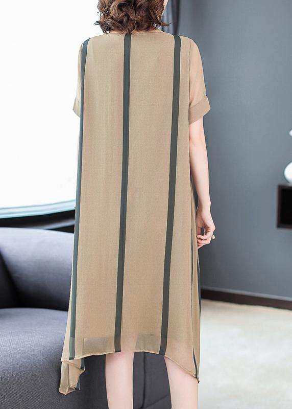 Italian Short Sleeve Silk Clothes for Shape Striped Short Dress Sundress