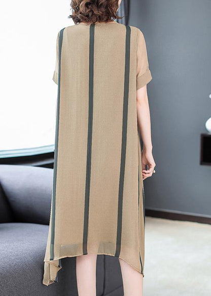 Italian Short Sleeve Silk Clothes for Shape Striped Short Dress Sundress