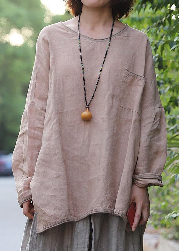 Italian Side Open Linen Blouse Work Outfits Khaki Shirts V Neck