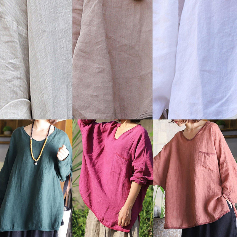 Italian Side Open Linen Blouse Work Outfits Khaki Shirts V Neck