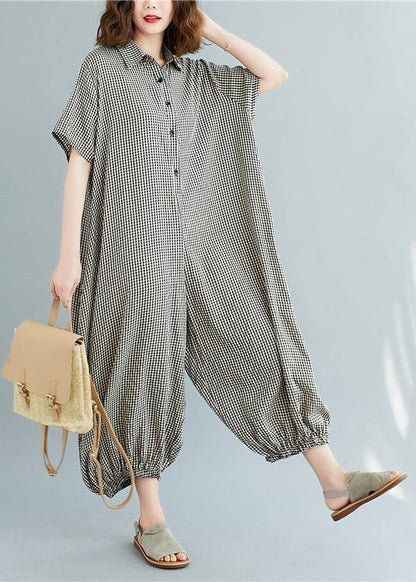 Italian Summer Pants Oversize Black Plaid Ideas Lapel Collar Jumpsuit Pants