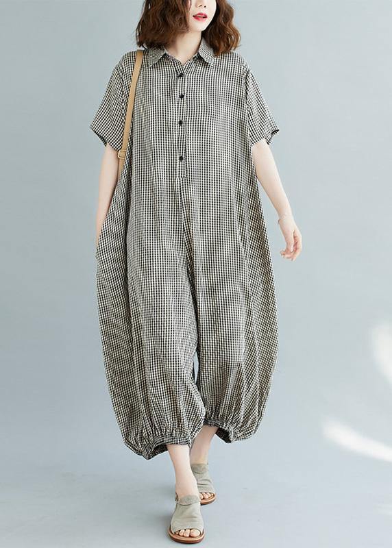 Italian Summer Pants Oversize Black Plaid Ideas Lapel Collar Jumpsuit Pants