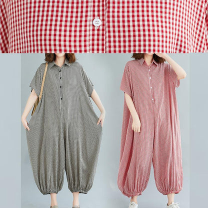 Italian Summer Pants Oversize Black Plaid Ideas Lapel Collar Jumpsuit Pants
