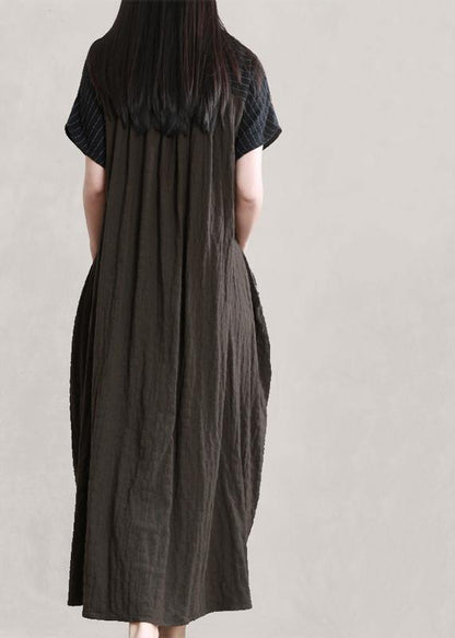 Italian V Neck Batwing Sleeve Linen Dresses Photography Chocolate Print Dress