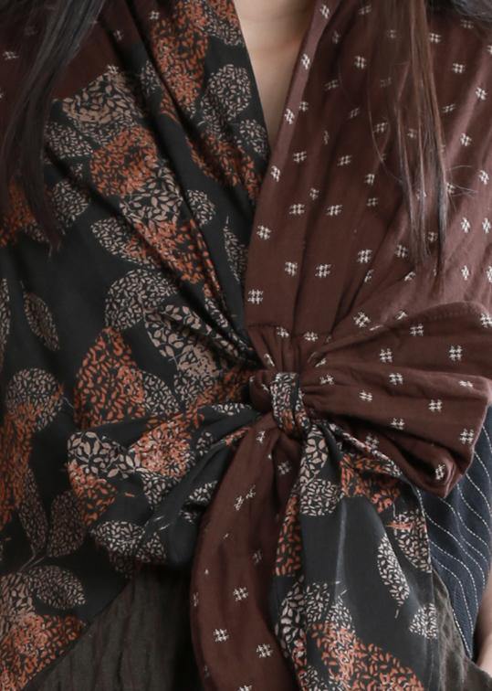 Italian V Neck Batwing Sleeve Linen Dresses Photography Chocolate Print Dress