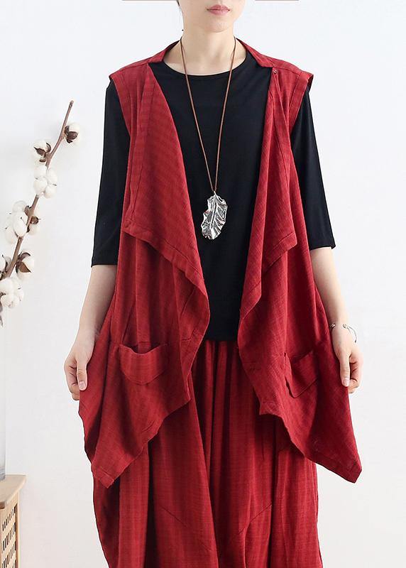 Italian V Neck Asymmetric Linen Summer Shirts Outfits Red Shirt