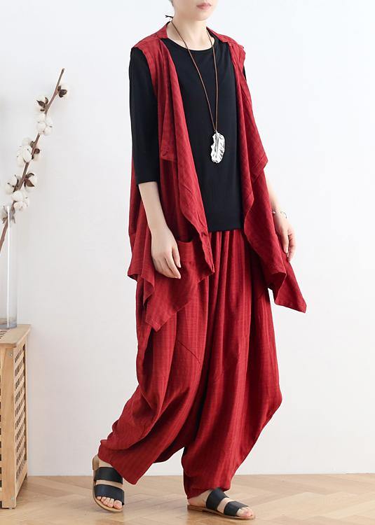 Italian V Neck Asymmetric Linen Summer Shirts Outfits Red Shirt
