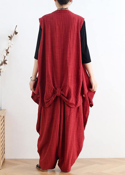 Italian V Neck Asymmetric Linen Summer Shirts Outfits Red Shirt