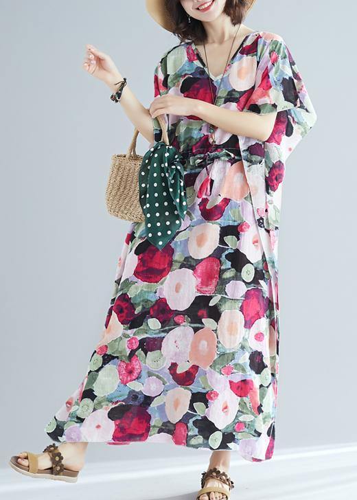 Italian V Neck Drawstring Clothes for Short Sleeve Robes Dress Summer