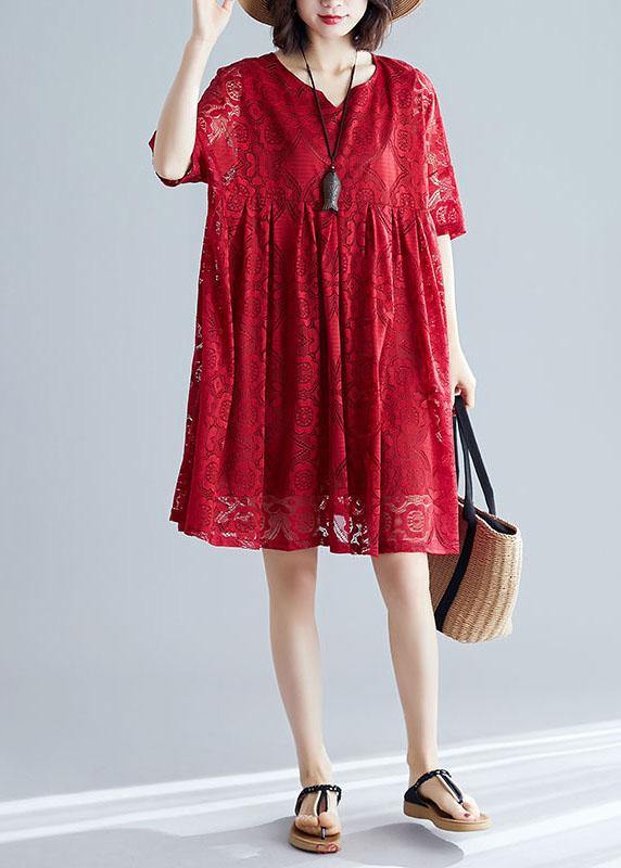 Italian V Neck Hollow Out Dresses Pattern Red Dress