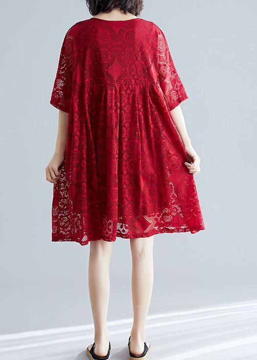 Italian V Neck Hollow Out Dresses Pattern Red Dress