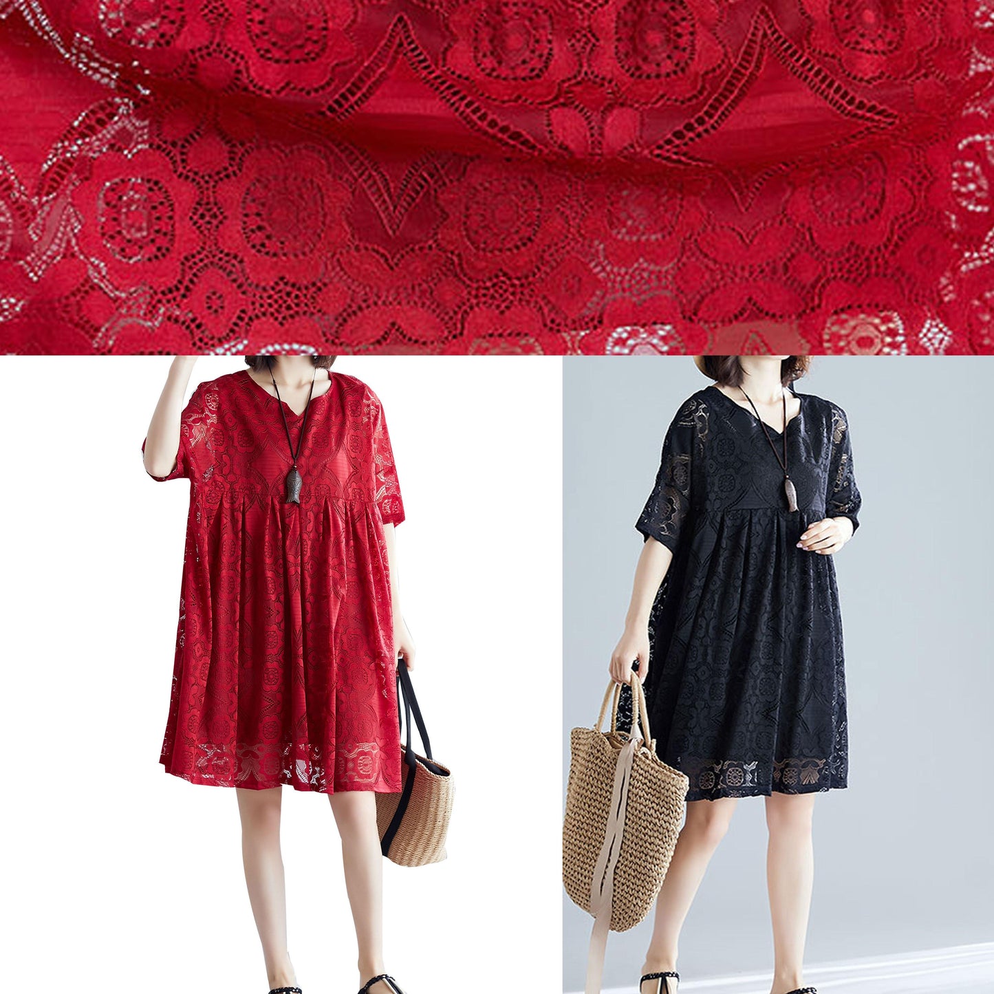 Italian V Neck Hollow Out Dresses Pattern Red Dress