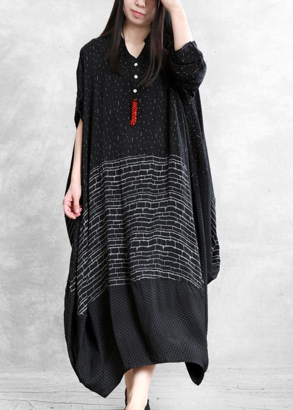 Italian V Neck Patchwork Summer Dresses Work Black Print Dress