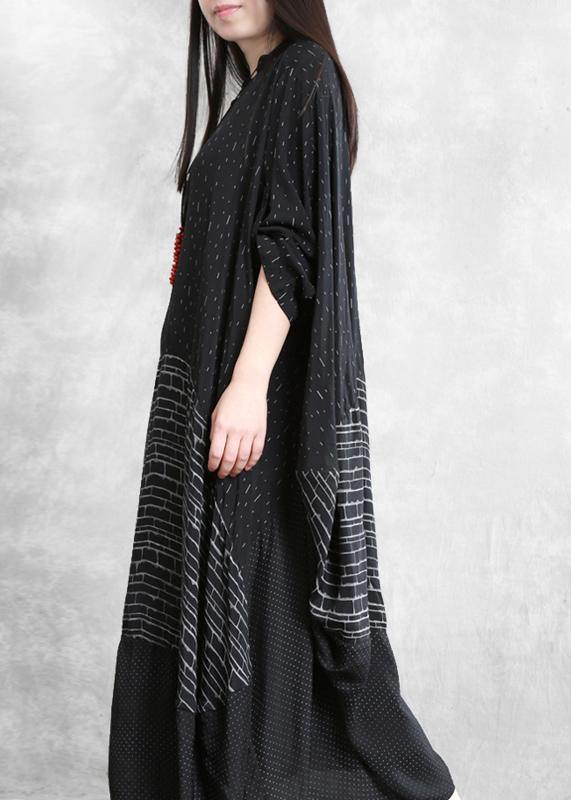 Italian V Neck Patchwork Summer Dresses Work Black Print Dress