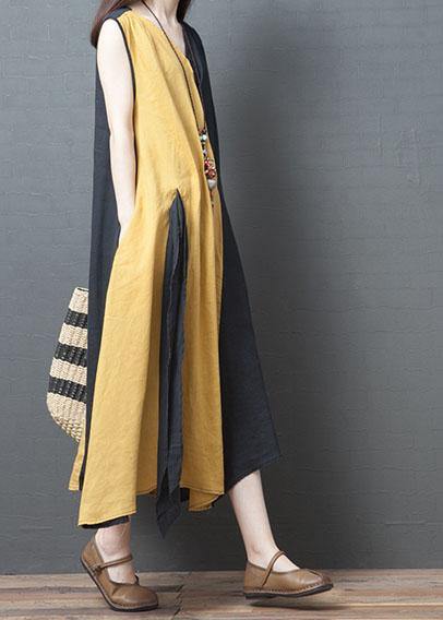 Italian V Neck Pockets Cotton Box Top Christmas Gifts Yellow Summer Dress