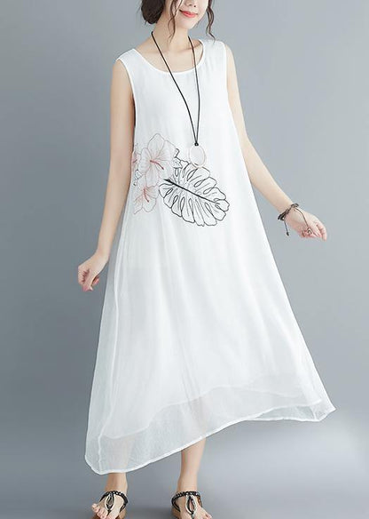 Italian White Cotton Blended Clothes Omychic Runway Sleeveless Embroidery Long Summer Dresses
