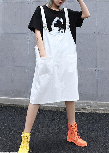 Italian White Cotton Quilting Clothes Strap Traveling Summer Dress