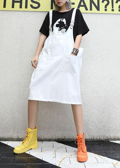 Italian White Cotton Quilting Clothes Strap Traveling Summer Dress