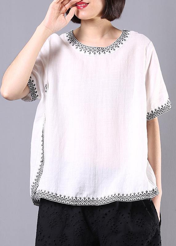 Italian White Linen Tops Design Embroidery Summer Blouses