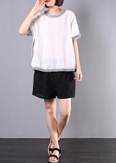Italian White Linen Tops Design Embroidery Summer Blouses