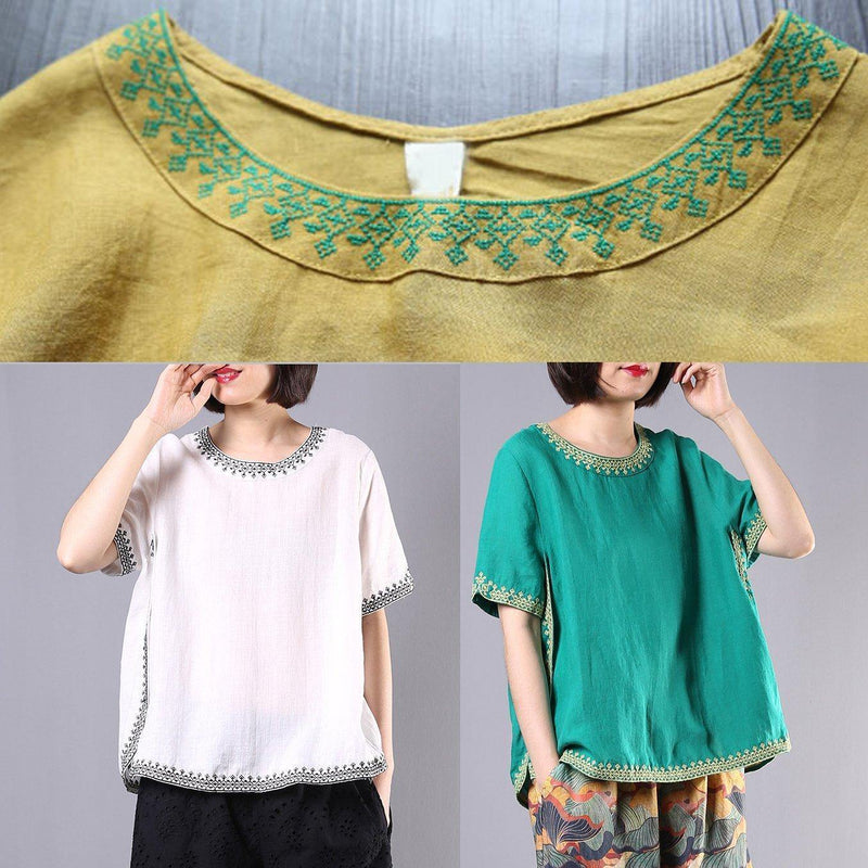 Italian White Linen Tops Design Embroidery Summer Blouses