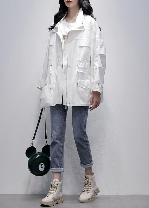 Italian White Patchwork Tulle Tunic Coat Photography Stand Collar Coat