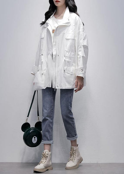 Italian White Patchwork Tulle Tunic Coat Photography Stand Collar Coat