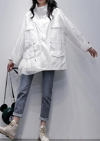 Italian White Patchwork Tulle Tunic Coat Photography Stand Collar Coat