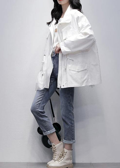 Italian White Patchwork Tulle Tunic Coat Photography Stand Collar Coat