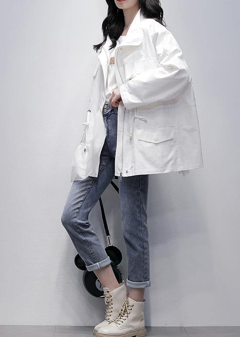 Italian White Patchwork Tulle Tunic Coat Photography Stand Collar Coat