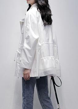 Italian White Patchwork Tulle Tunic Coat Photography Stand Collar Coat