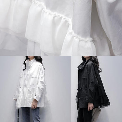 Italian White Patchwork Tulle Tunic Coat Photography Stand Collar Coat