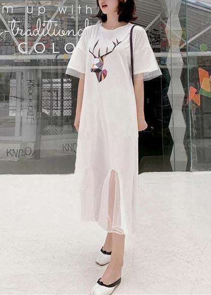 Italian White Patchwork Tulle Cotton Tunics Prints Traveling Summer Dress