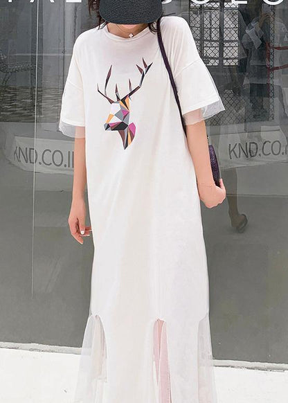 Italian White Patchwork Tulle Cotton Tunics Prints Traveling Summer Dress