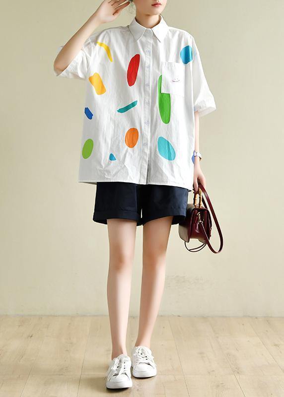 Italian White Print Clothes for Lapel Half Sleeve Dresses Summer Blouse